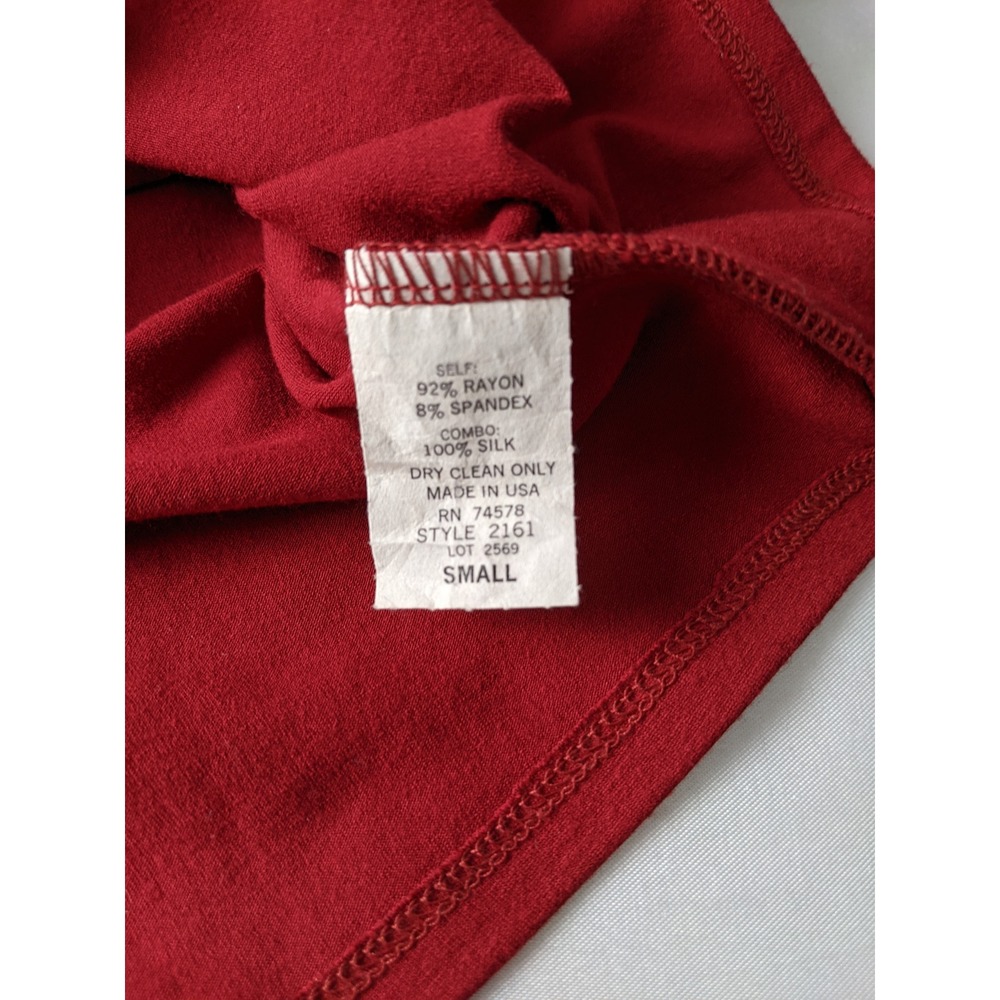 Cache Y2K Red Ruffle Wrap Top Silk Trim Long Sleeve V-Neck Small S USA Made - Picture 6 of 7
